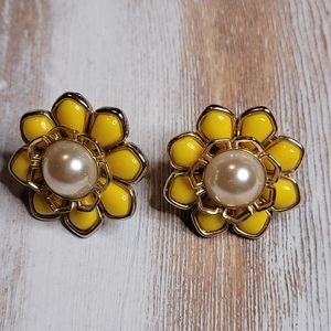 KATE SPADE Gold Plated Imitation Pearl Yellow Flower Earrings